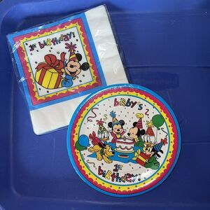 Vintage Beach NOS Disney Mickey Mouse 1st Birthday Party Plates 8 Napkins 16